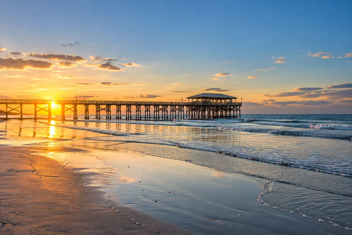 Fishing pier at sunrise on Daytona Beach