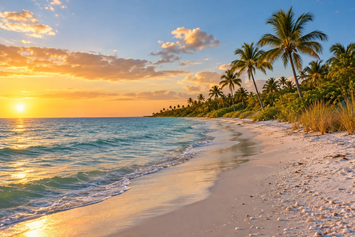 Gulf beach with palm trees in Naples