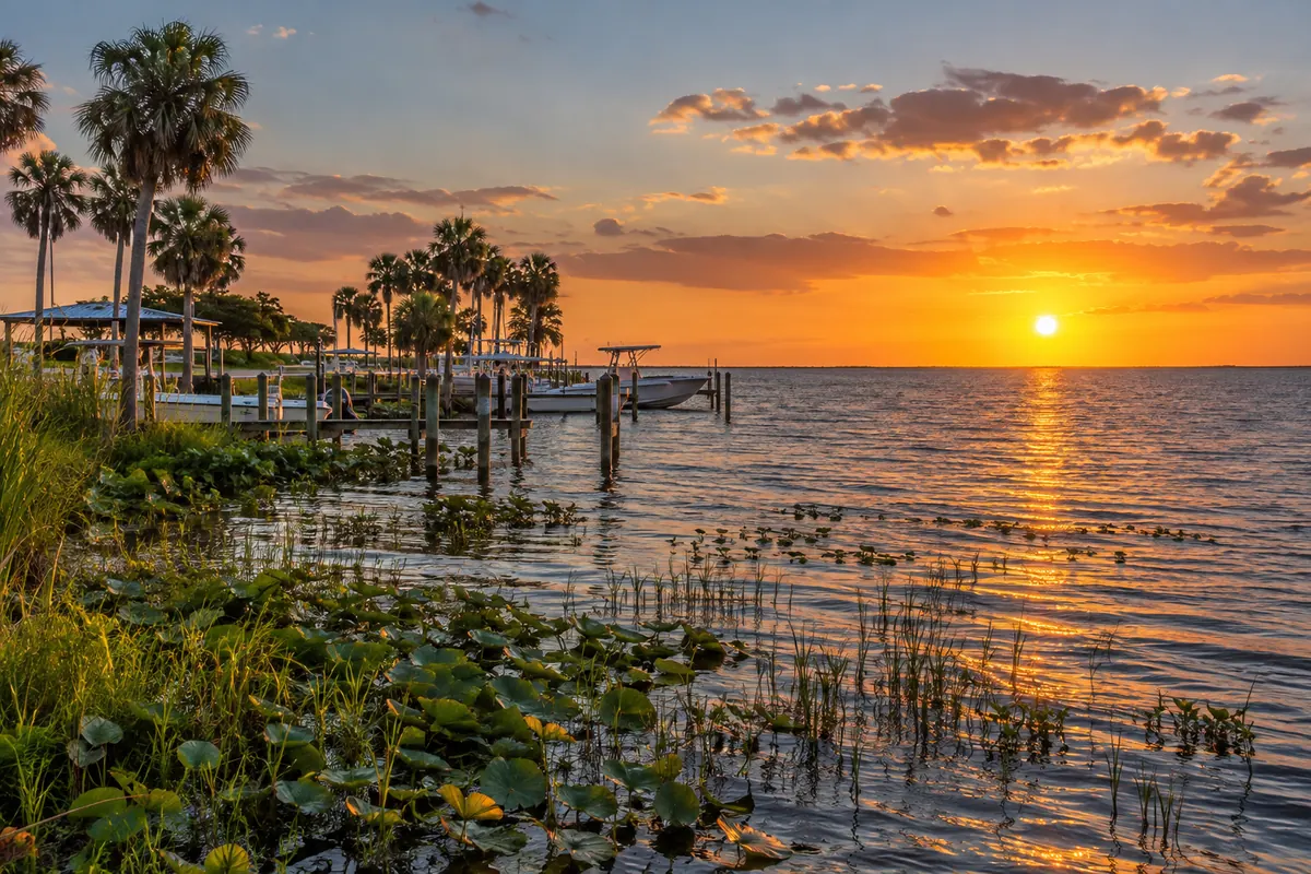 Lake Okeechobee at sunset from the shore at Pahokee